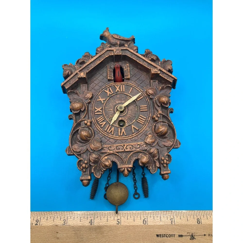 Lux Cuckoo Clock Small Brown Vintage Syroco Style Wall Decor READ